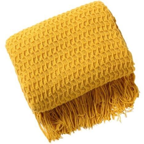 Couverture de canapé style nordique 130 x 230 cm, couverture de sieste, couverture tricotée à pompons, housse de canapé, couverture pour climatiseur, petite couverture, couvre-lit d'été