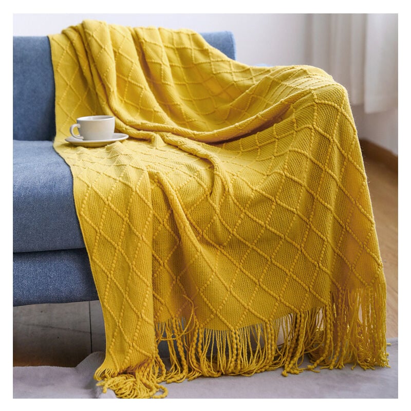 Couverture de canapé tricotée à pompons 127 x 180CM