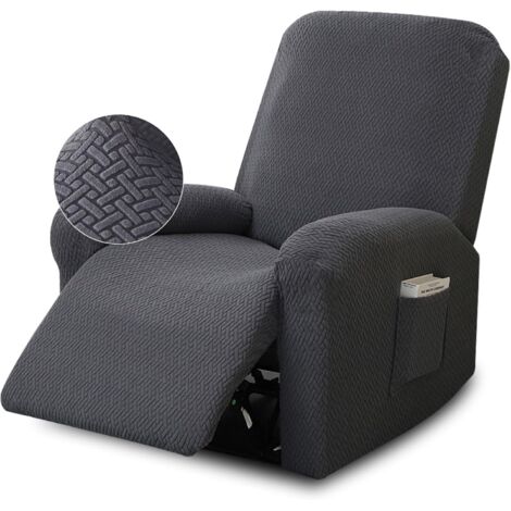 Couverture de fauteuil Relax, Couverture de fauteuil 4 pièces tout compris avec accoudoirs, Couvertures de fauteuil Relax en peluche élastique, pour fauteuils, sièges individuels (gris foncé)