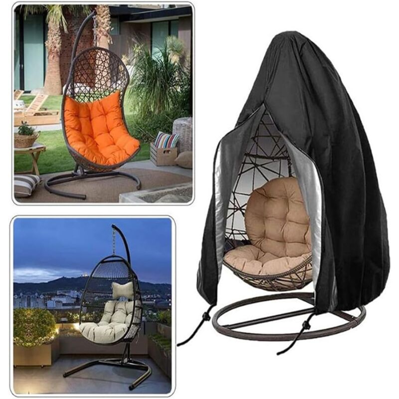 Couverture de Fauteuil Suspendu Housse de Protection pour œufs Chaise Housses Imperméable pour Mobilier Balancelles de Jardin Noir