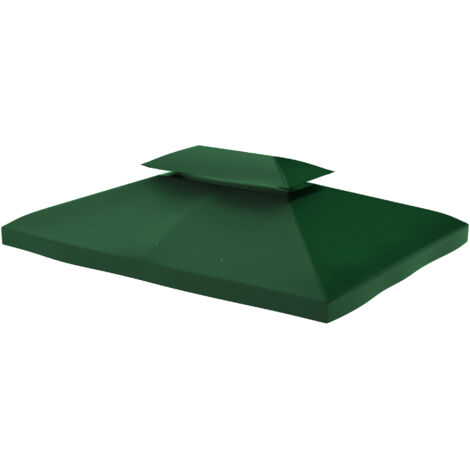 Couverture de Gazebo 4x3 m, 2 Niveaux, Polyester, Sangles et 10 Trous de Drainage, Vert