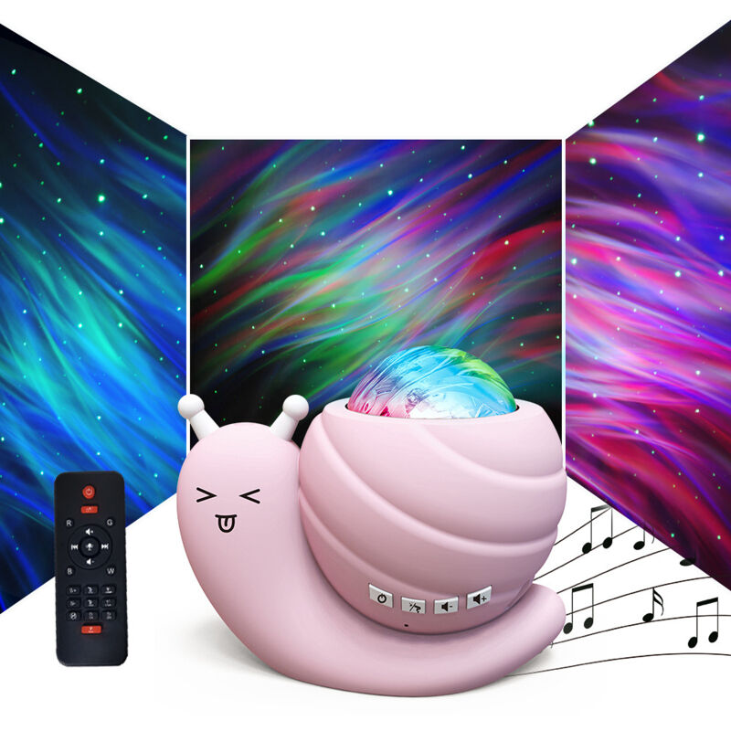Veilleuse Bluetooth avec haut-parleur, projecteur de ciel étoilé en forme d'escargot, cadeau créatif pour chambre à coucher, projection d'aurores
