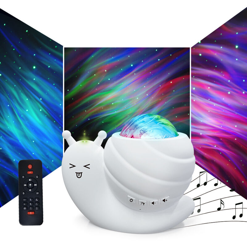 Veilleuse Bluetooth avec haut-parleur, projecteur de ciel étoilé en forme d'escargot, cadeau créatif pour chambre à coucher, projection d'aurores
