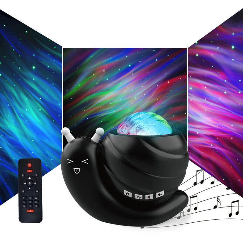 Veilleuse Bluetooth avec haut-parleur, projecteur de ciel étoilé en forme d'escargot, cadeau créatif pour chambre à coucher, projection d'aurores