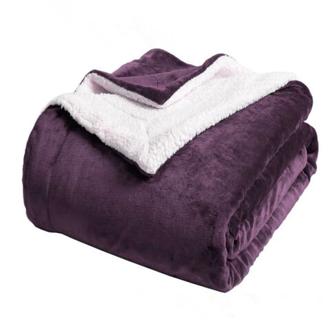 Couverture de lit Sherpa douce, épaisse et chaude en polaire pelucheuse, réversible, légère, taille Queen, violette