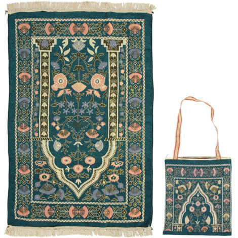 Couverture de pèlerinage à pompons, tapis de prière doux en chenille, tapis de prière multifonctionnel pour chambre, table, couloir, vert foncé