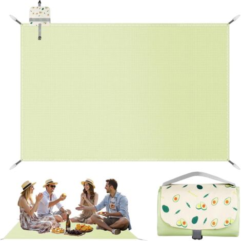 Couverture de Pique-Nique 150 x 210 cm, Tapis de Pique-Nique Portable, Nappe Pique Nique Imperméable, Couverture de Vert Tapis de Plage, Tapis Pique Nique Pliable avec Poignée pour Barbecue, Camping