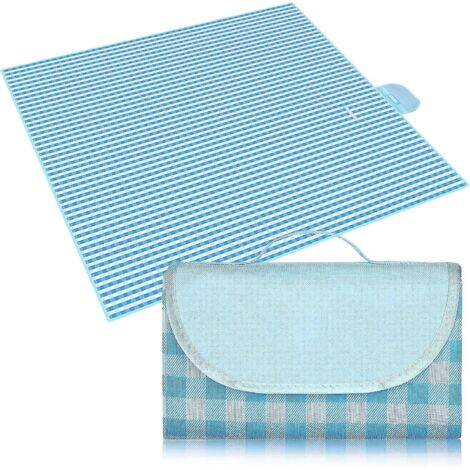 couverture De Pique-nique 200  200cm Bleu Et Blanc, Tapis De Couverture De Pique-nique Pliable, Impermable,le Parc, La Randonne, Le Camping, Idal