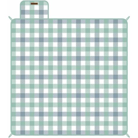 Couverture de Pique-Nique 200 x 200 cm, 4 piquets de prévention, Grand Tapis pour Camping, Parc, Jardin, Plage, extérieur, Dos étanche, Pliable et Portable, Vert et Blanc