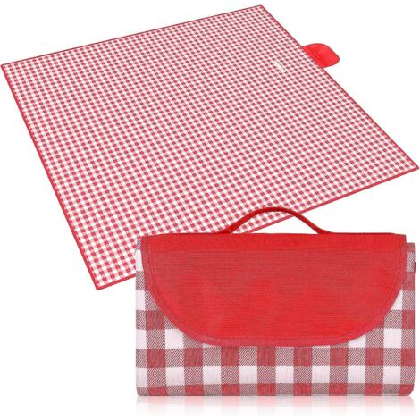 couverture De Pique-nique 200150cm (carreaux Rouges Et Blancs), Couverture De Pique-nique Pliable, Impermable, Idale Pour Les Parcs, La Randonne,