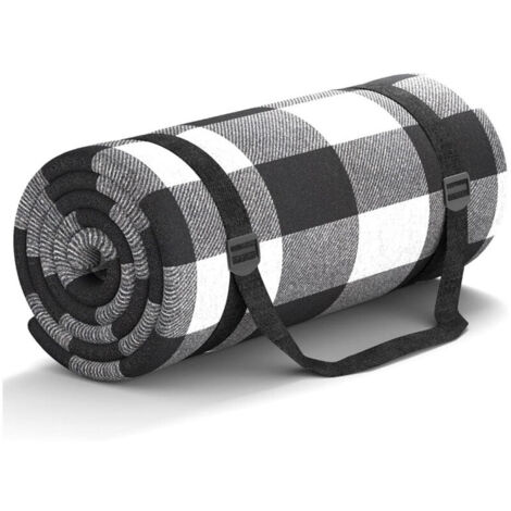 Couverture De Pique-Nique 200X200 Cm, Couverture De Plage ImperméAble sans Sable, Tapis De Pique-Nique Pliable Et BandoulièRe, IdéAl pour La Plage Parc (Grille Noire Et Blanche)