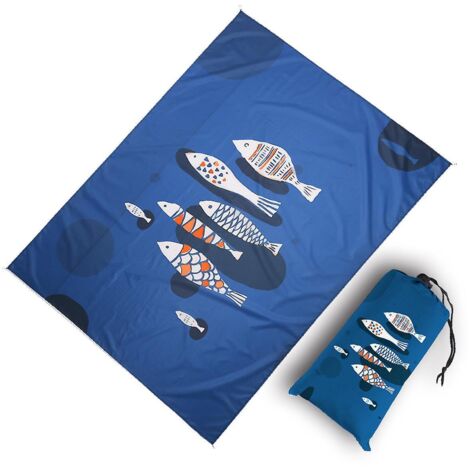 couverture De Pique-nique Impermable 210 X 200cm (motif Poisson Bleu), Tapis De Plage Pour Le Camping, Protection Portable Contre Le Sable Pour Le