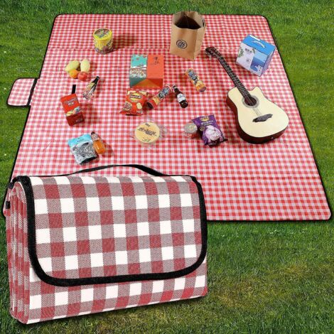 Couverture de pique-nique imperméable à carreaux 200x200cm avec poignée - Légère, lavable et idéale pour les activités de plein air