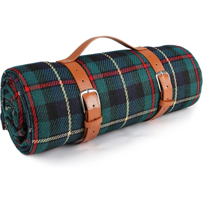 Couverture de pique-nique résistante à l'eau, au sable et à la saleté avec poignée en polyuréthane - Vert foncé - Carré - 150 x 200 cm