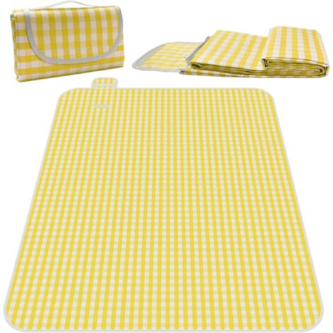Couverture de Pique-Nique,150 x 200 cm, Imperméable Pliable en Tissu Oxford avec Poignée de Transport, Légère et Portable pour Plage, Parc, Camping et Randonnée (Jaune)