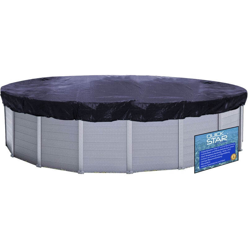 Couverture de piscine d'hiver oval 200g / m² pour piscine de taille 625x360cm Dimension bâche 705x440cm Noir