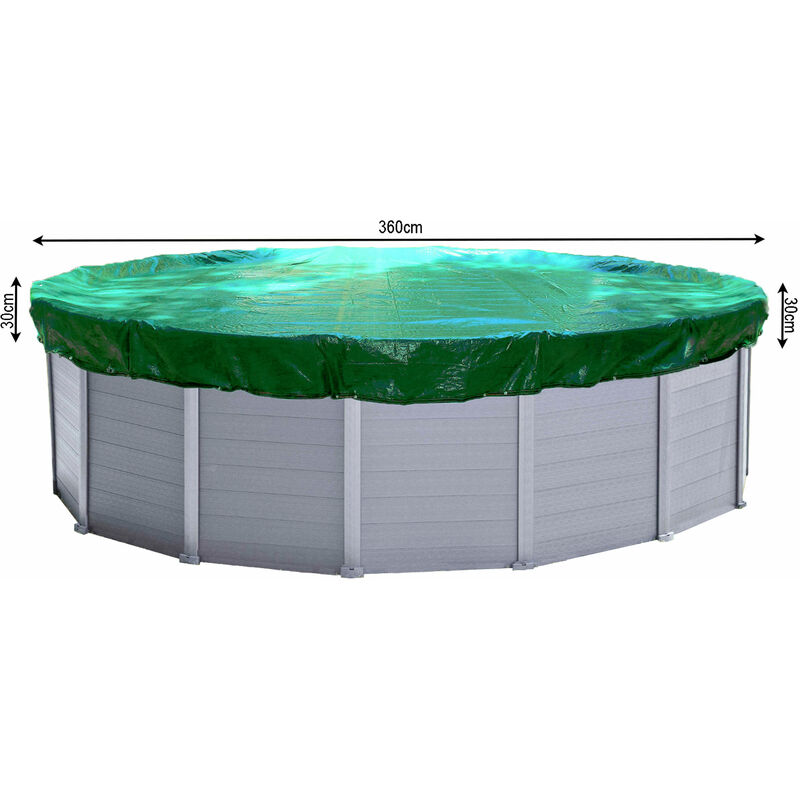 Couverture de piscine d'hiver ronde 180g / m² pour piscine de taille 320 - 366 cm Dimension bâche ø 420 cm Vert
