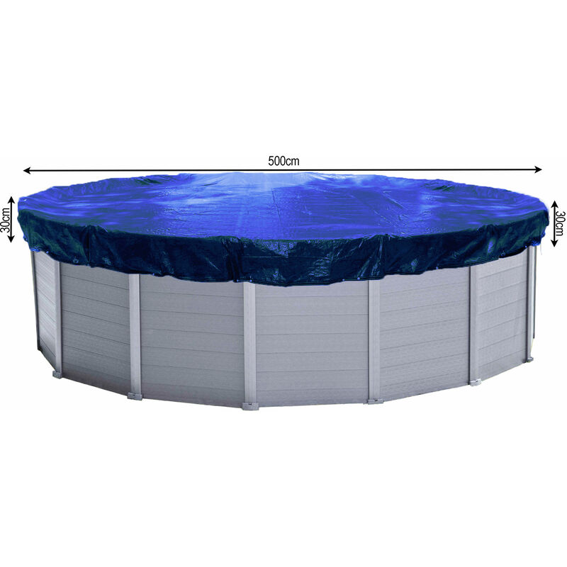 Couverture de piscine d'hiver ronde 200g / m² pour piscine de taille 460 - 500 cm Dimension bâche ø 560 cm Bleu
