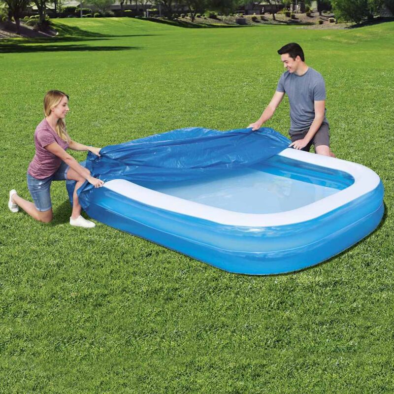 Bestway – Couverture de piscine 262x175x51 cm – Bâche en polyéthylène déperlant – Trous de drainage pour évacuation eau – Fixation par élastiques