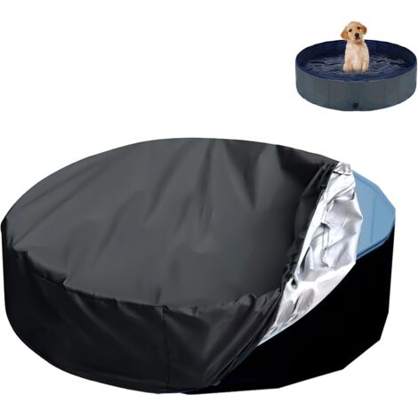 Couverture de Piscine pour Chien, Couverture de Piscine Ronde pour Chien 16090cm Conception à Cordon à l'eau et à la Poussière Couverture de Piscine pour Chien pour Baignoire pour Chien (Noir)
