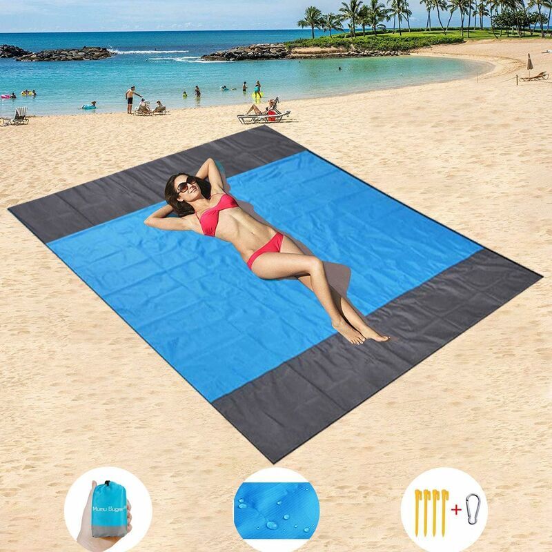 Couverture de plage, 210 x 200 cm Couverture de pique-nique sans sable Couverture de camping Serviette de plage, tapis de caming imperméable et