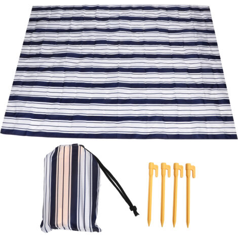 Couverture de Plage Imperméable et Léger, Tapis de Pique-nique Portable pour Voyage et Camping, Rayures Bleues 2x1.45m