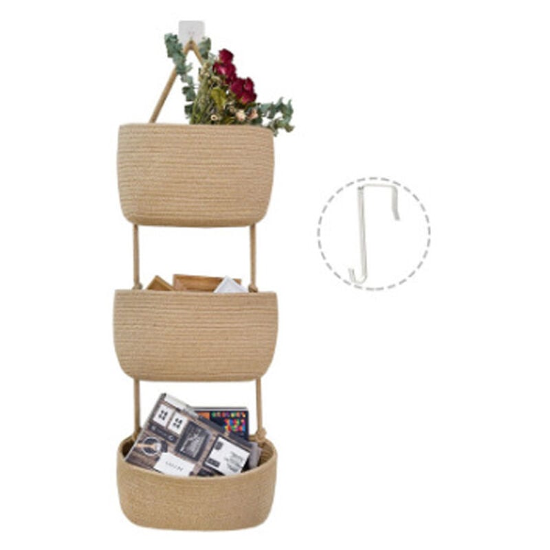 Ayyqh - Panier de rangement mural à 3 niveaux, suspendu au-dessus de la porte, en corde de coton tissée, décoratif et pratique pour la maison