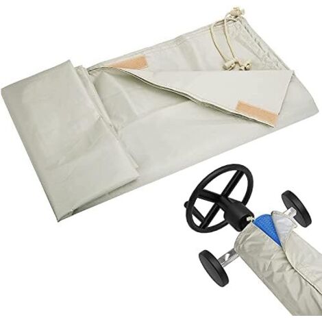Couverture de Protection Piscine Extérieur, pour Bâche Solaire, 490X96CM,Cordon De Serrage Extérieur Intérieur,Housse Enrouleur Intérieur beige -