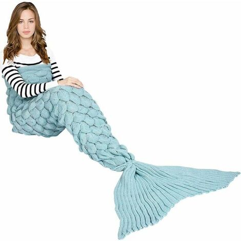 Couverture de Queue de sirène, Toutes Les Saisons Chaude Couverture de lit canapé Couette Salon Sac de Couchage pour Enfants et Adultes, écailles de Poisson, 190 x 90 cm - Bleu Clair