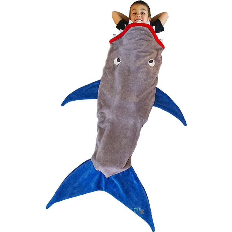 Couverture de requin sac de couchage pour enfants requin avec queue d'animal cadeau pour garçons et filles, polyester