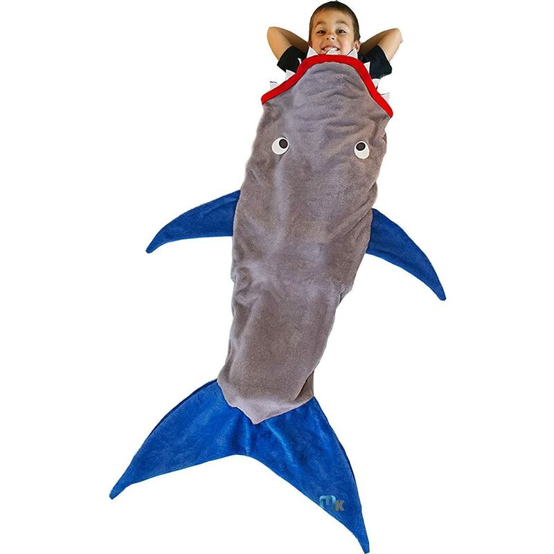 Couverture de requin sac de couchage pour enfants requin avec queue d'animal cadeau pour garçons et filles, polyester