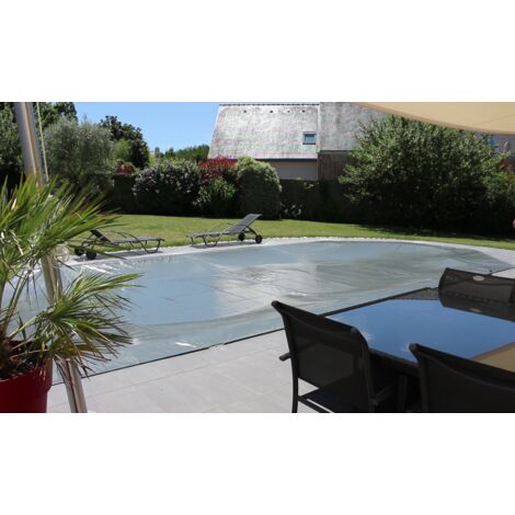 Couverture de Sécurité 4 Saisons Cov'Top - Piscine 4x8m - Enrouleur manuel inclus - Bâche Gris - POOLCO