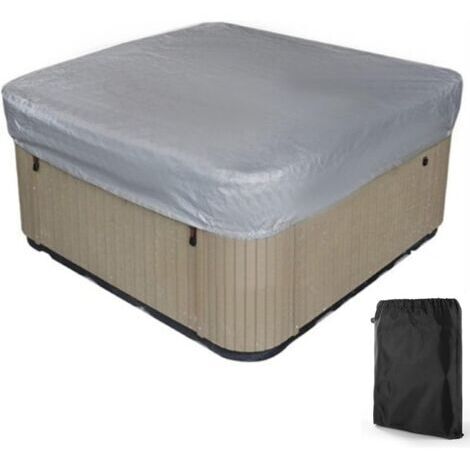 Couverture de spa extérieur, couverture carrée imperméable pour bain à remous, tissu polyester 190T, anti-poussière et résistant aux UV, avec sac de rangement, noir-gris, 207 × 207 × 30 cm