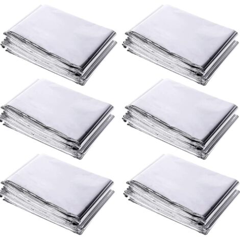 Couverture de survie, couverture chauffante, adaptée à l'extérieur, au camping, 2,1 x 1,3 m, 6 pièces, argent