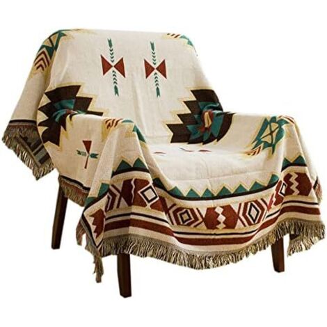 Couverture de tapis géométrique Tribal motif Tribal bohème coussin avec glands pour canapé/lit/extérieur 9090 cm une pièce