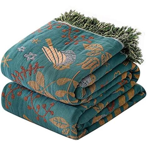 Couverture de Tulle florale verte, couverture de bohème en coton pur, grande taille adulte, couverture de lit de bohème, couverture légère réversible, toutes les saisons