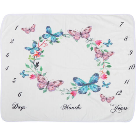 Couverture d'éveil bébé mois par mois - Fond photo doux en flanelle avec motif papillon pour nouveau-né