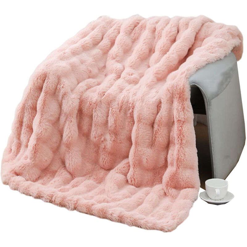 Couverture d'hiver épaisse en velours à bulles, couverture peluche épaisse douce comme un lapin, couverture pour canapé de bureau