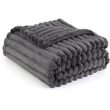 Couverture douillette – couverture douce, chaude et grossière en velours côtelé, jeté confortable pour lit et canapé, gris foncé, 150 x 200 cm