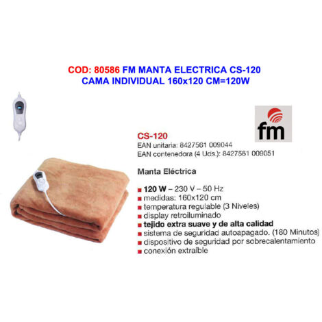 Couverture électrique FM CS-120 pour lit simple 160x120 cm 120W