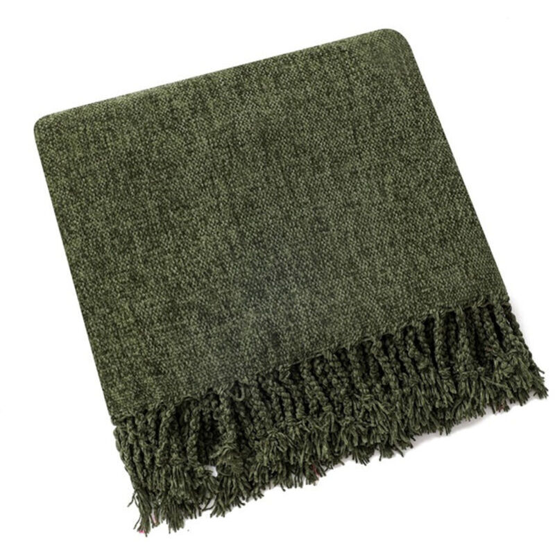 Couverture en chenille douce, style bohème, idéale pour un canapé, un fauteuil ou un lit, vert olive, 127 x 152 cm