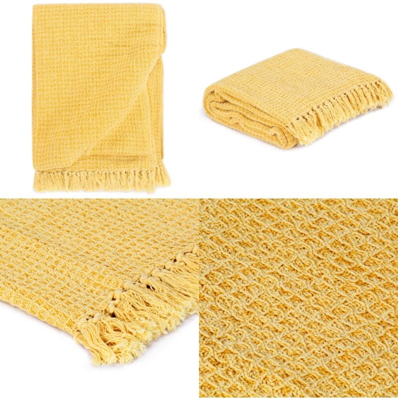Vidaxl - Couverture en coton 220 x 250 cm Jaune moutarde - Couverture En Coton - Jeté Moelleux - Plaid Coloré - Décoration Intérieure - Housse De