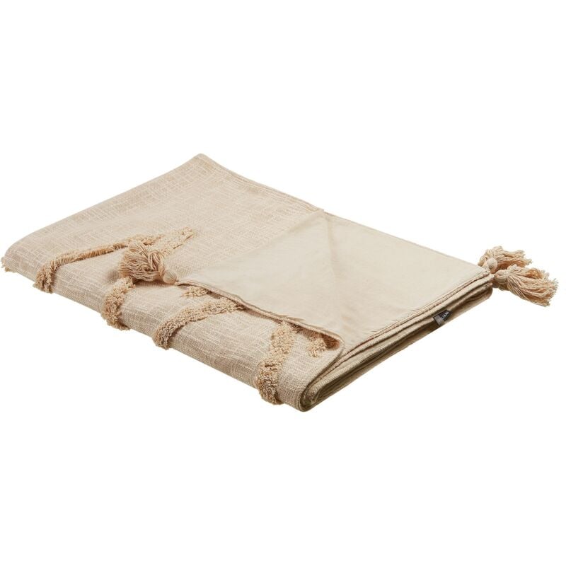 Beliani - Plaid en Coton Motif Goémétrique Cousu avec Glands 130 x 180 cm Beige Morbi