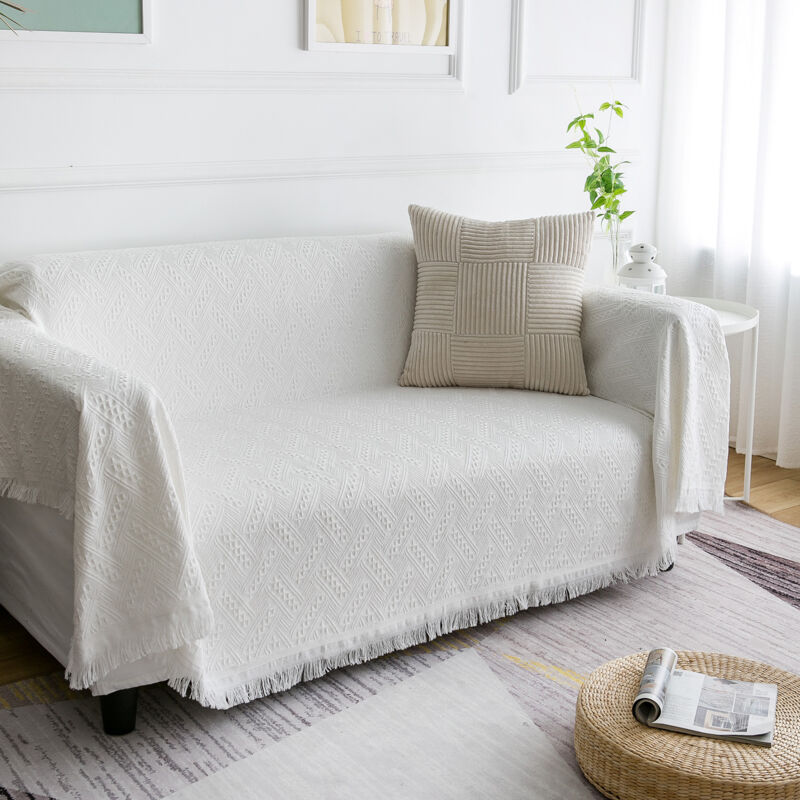 Couverture en coton Four Seasons, serviette de canapé à coussin simple, couverture de déjeuner à la mode(Blanc,90x150cm)