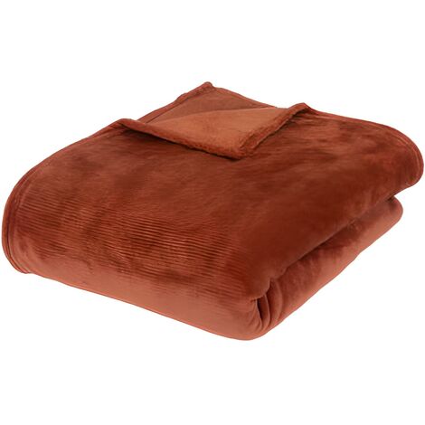 Couverture en flanelle, couverture polaire plaid couverture lit en polyester coloris rose terracotta - Longueur 230 x Profondeur 180 x Hauteur 1 cm -PEGANE-