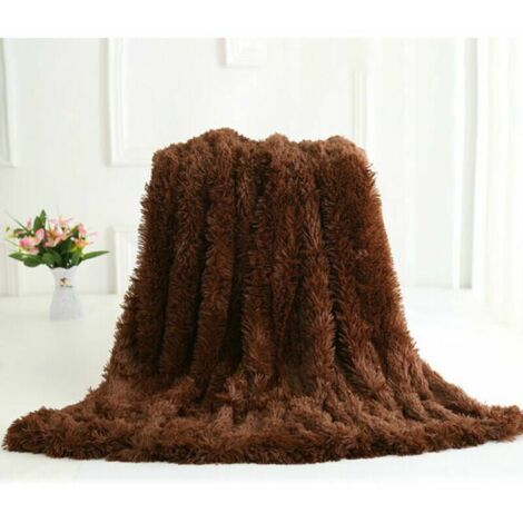 Couverture en fourrure en peluche super douce et légère en fausse fourrure, chaude et confortable pour canapé-lit, chaise, marron - 130 x 160 cm, marron
