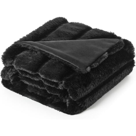 Couverture en fourrure pour canapé, couverture d'hiver épaisse et douce en peluche pour canapé, chambre à coucher, salon, 130 x 160 cm, Noir