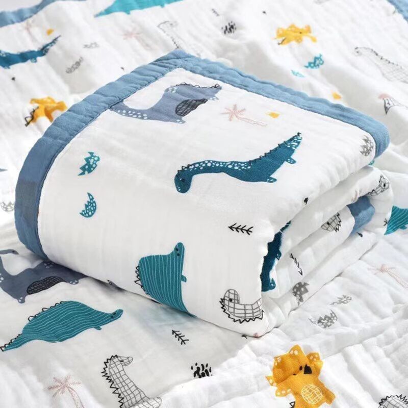 Couverture en gaze 6 plis, gaze 6 plis, tissage 6 plis, 110110cm, couverture toutes saisons, motif dinosaure, couverture serviette, couverture en