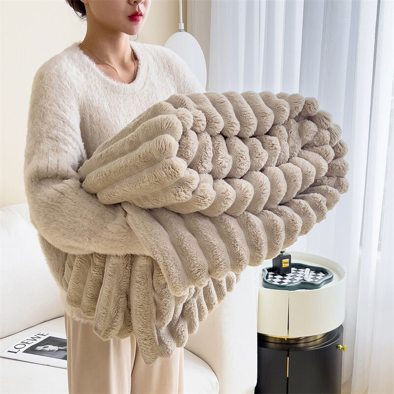 Couverture en laine, plaid, plaid de canapé, poils longs doux et confortable, hiver - kaki - 200 × 230 cm
