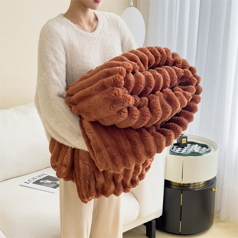 Couverture en laine, plaid, plaid de canapé, poils longs doux et confortable, hiver - marron - 180 × 200 cm